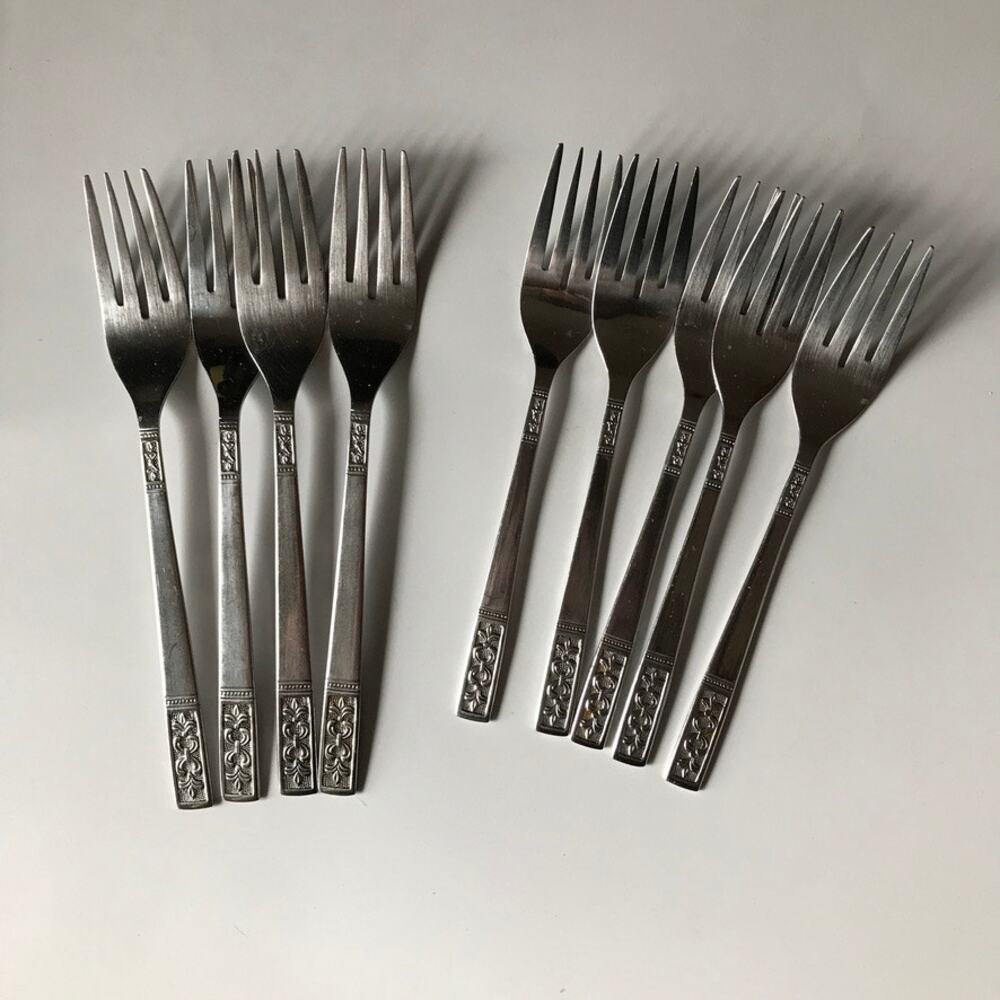 1960's Vintage CUSTOMCRAFT Stainless Steel Flatware CUS3 Lot of 9 Forks